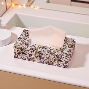 Modern Floral Printed Wooden Square Tissue Holder Handmade Decorative Storage Box for Home Kitchen Tabletop - Product Image 1