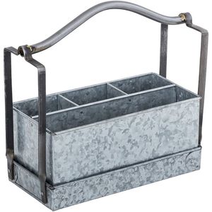 Galvanized Metal Storage <b>Caddy</b> With 5 Compartments Industrial Style Rectangular Basket For <b>Kitchen</b> Utensil Organizer - Product Image 1
