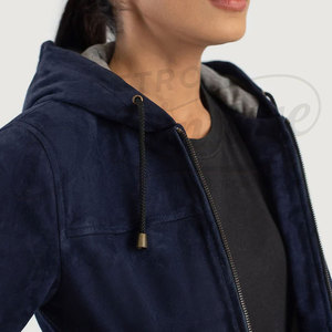 Women's Real <b>Suede</b> Leather Biker Hoodie Wholesale Women Genuine <b>Suede</b> Goat Leather <b>Jacket</b> Custom Design Ladies Real <b>Suede</b> Hoodie - Product Image 6