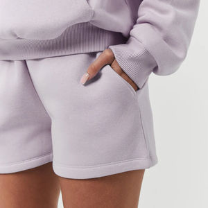 Conjunto de 2 Piezas de Sudadera con Capucha y Pantalones Cortos para Mujer, con Decoración de Insignia en Tela Tejida y Cintura Elástica, para Invierno - Product Image 2