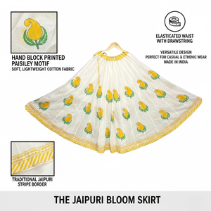 Falda Larga Artisan 36 Kali A-Line, Corte en A, Algodón con Estampado Artesanal, Motivo Amarillo, Sin Elástico, con Lazos - Product Image 5