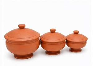 Terracotta <b>Clay</b> Lid <b>Set</b> 3 Natural Brown Uncoated Eco-Friendly Non-Stick Anti-Slip Country Style Cookware Covers for Gas Cooker - Product Image 5