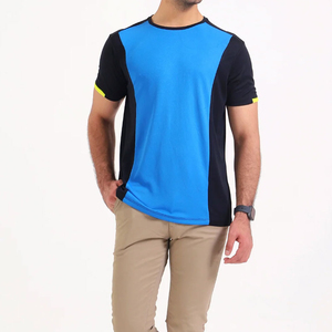 เสื้อยืดคอกลมแขนสั้นสีน้ำเงินดำล้วนสำหรับผู้ชาย ทรงปกติ ผ้าถักโพลีเอสเตอร์ ระบายอากาศ แห้งเร็ว สไตล์ลำลอง - Product Image 1