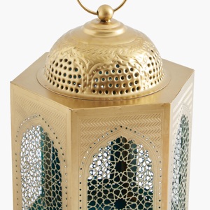 Vintage Gold Metal <b>Moroccan</b> <b>Lantern</b> with Intricate Cutwork Candle Holder for Ramadan Wedding Home Table Decor - Product Image 3