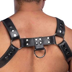 Men's <b>Black</b> Leather Chest <b>Harness</b> With Metal Rings Adjustable Fit Sexy Costume Wear - Product Image 5