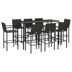 Ensemble de bar de jardin en polyrotin noir et acier thermolaqué avec verre trempé, mobilier d'extérieur élégant - Product Image 3