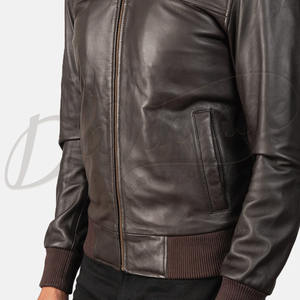 Chaqueta Bomber de Cuero Marrón Personalizada para Hombre, Corte Ajustado, con Cierre, Chaqueta de Cuero Genuino al por Mayor, Ropa Deportiva Casual - Product Image 2