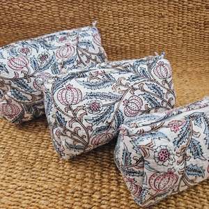 Set of 3 Toiletry Bags Floral Hand Block Printed Washable Makeup Cosmetic & Travel Bags with Pockets Gift for Her Birthday Gift - Product Image 2