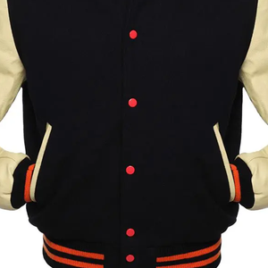 Chaqueta Varsity Urbana Premium para Hombre, Totalmente Negra, con Cintas Bordadas |   Fundas de Cuero Genuino |   Chaqueta de Invierno Térmica y Cortavientos - Product Image 5