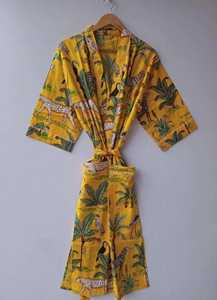 Hand Block Print Cotton Kimono Robe Soft Bath Robe Wrap Dress Wholesale Supply for Best Price Handmade Hand Print Cotton Kimono - Product Image 2