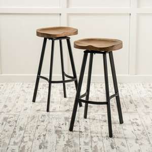 Sheeraz International Wood <b>Seat</b> Counter Stool Metal Bar Ottoman Round Seating for Kitchen Island Cafe - Product Image 2