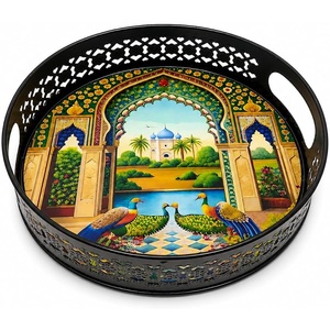 Plateau Pichwai en métal poli élégant, motif de Noël personnalisable, jetable pour la restauration et la décoration intérieure, à prix de gros - Product Image 3