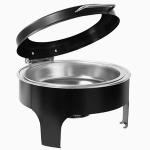 Modern Black Round Chafing Dish with Gold Finish <b>Buffet</b> <b>Server</b> and Food Warmer for Catering Events At Best Price - Product Image 6