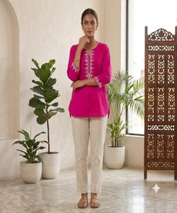 <b>Women</b> Traditional Silk Knee-Length Embroidery Regular Fit Casual Wear India Pakistan Style All Seasons Quick Dry 86845 BLUESTAR- - Product Image 2