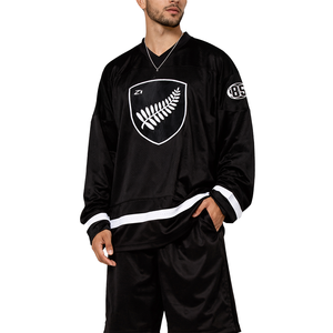 Camiseta Deportiva Negra de Malla Transpirable de Poliéster, Estilo Oversize, con Mangas Largas y Diseño Personalizado 2026 para Fútbol Americano - Product Image 1