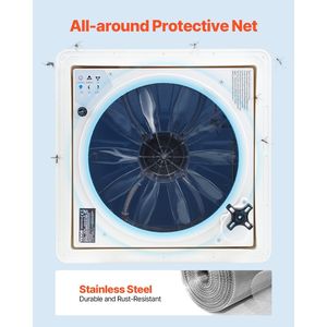 Ventilatore da Tetto per Camper da 14 Pollici con 10 Velocità Reversibili e Potente Motore DC Integrato da 12V con Telecomando - Componente Superiore L - Product Image 6