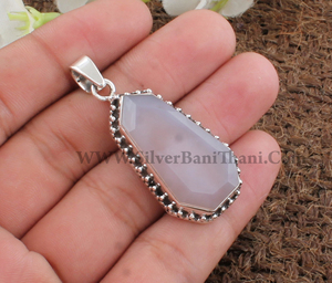 Pendentif en jade rose naturel plaqué platine vintage en gros, bijoux en argent sterling 925 avec breloque en pierre précieuse rose, prix de gros usine - Product Image 2