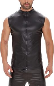 Débardeur en similicuir pour homme, finition mate douce, grande taille, gilet brillant pour homme, noir - Product Image 4
