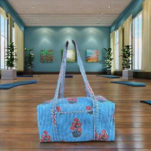 Sac de voyage de luxe décontracté en coton à rayures florales, grand format, léger, durable, écologique, avec fermeture éclair - Product Image 2