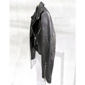 Veste Moto en Cuir Véritable Noir pour Femme, Manches Longues, Fermeture Éclair, Col Montant, Style Décontracté Hiver - Product Image 4