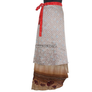 <b>Belly</b> Dance Long <b>Wrap</b> Indian Long Skirt Vintage Indian Silk Sari Magic <b>Wrap</b> Around Skirts Beach Wear 2 Layer Skirt Cover - Product Image 2