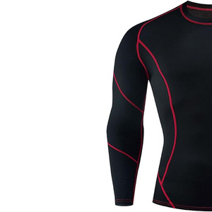 <b>Men's</b> Long Sleeve <b>Black</b> Compression <b>Shirt</b> Red Trim Quick Dry <b>Slim</b> <b>Fit</b> O-Neck Casual Breathable Eco-Friendly Knitted Spandex - Product Image 5