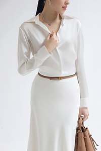 Women's <b>White</b> Floor-Length Satin Skirt with Elastic Waist Casual Elegant Solid Chiffon <b>Maxi</b> Dress Style All Seasons - Product Image 4