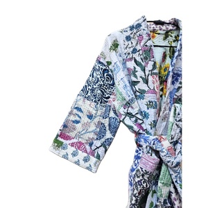 Kimono Estilo Fusion Indio Hecho a Mano, Túnica Vintage de Algodón con Parches, Elegante, Térmica, Informal, para Verano, Única y Cómoda, Larga - Product Image 2