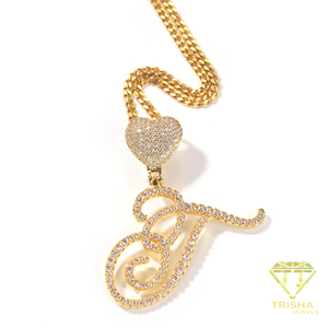 Heart Pendant Necklace With Rhinestone <b>Initial</b> Letter Pendant Gold Color Cuban <b>Chain</b> Fashion Jewelry For Women Men Personalized - Product Image 1
