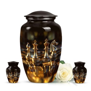 Aluminium Black Chess Design <b>Large</b> <b>Urn</b> for Adult Ashes Customizable Pattern <b>Urn</b> With Two Small Keepsake <b>Urn</b> With Lid - Product Image 1
