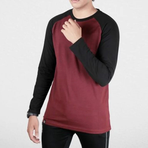 T-shirt à manches longues raglan pour homme, orange et blanc, col rond, jersey décontracté, taille régulière, 100% coton, séchage rapide, anti-plis - Product Image 1