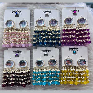 Elegantes pendientes colgantes de piedra Kundan chapados en oro con cuentas exquisita joyería colgante fina - Product Image 1