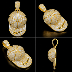 Iced Out Black Enamel <b>Hat</b> Pendant 14KT Gold VVS Lab Grown Diamonds 4-5CT Hip Hop Pendant Jewelry - Product Image 5