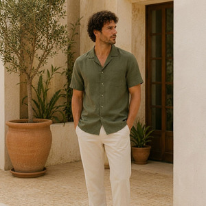Camisa de Lino de Manga Corta para Hombre - Camisa de Lino Suave con Certificación OEKOTEX para Uso Diario Informal - Product Image 2