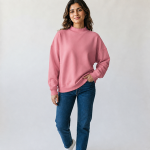 Suéter Oversize de Cuello Alto para Mujer, de Algodón y Felpa, con Hombros Caídos, Manga Larga, Ropa Casual, Fabricante OEM ODM - Product Image 1