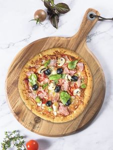 Grande Planche à Pizza Ronde en Acacia, Plateau de Service en Bois Naturel, Essentiel de Cuisine pour Servir Pain et Fromage, Idéal pour les Réceptions - Product Image 1