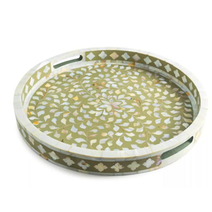 Bandeja con incrustaciones de nácar hecha a mano, bandeja de servir MOP con asas, rectangular, con mosaico de conchas marinas, bandeja decorativa para mesa de café. - Product Image 6