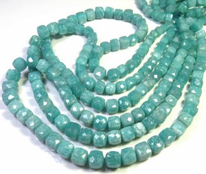 Cuentas de Amazonita Azul Natural de Primera Calidad, 6-8 mm, Corte Facetado en Forma de Cubo y Caja, Hilo de 16 Pulgadas, para la Elaboración de Joyas, Modelo Gems Valley BH - Product Image 3