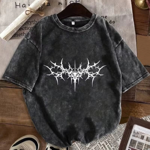 เสื้อผ้าสไตล์วินเทจย้อนยุคแบบยูนิเซ็กส์ทรงโอเวอร์ไซส์  ผ้าฝ้ายถัก 100%  เป็นมิตรกับสิ่งแวดล้อม น้ำหนักเบา  แฟชั่นลำลอง  แบบสั้น - Product Image 1
