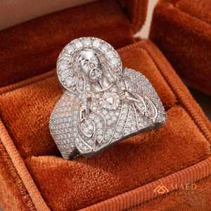 925 Sterling Silver Sacred Heart Jesus Moissanite <b>Ring</b> Hip Hop Anillo <b>Iced</b> Out Luxury Jewelry Regalo Hombre - Product Image 4