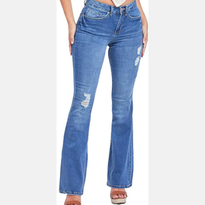 High Quality Mid Waist Lace up Denim Trousers Flare <b>Pant</b> Stretch Plus Size Women Clothing Bell Bottom Flared Denim <b>Pants</b> - Product Image 1