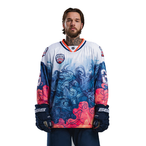Men's Light Blue Ice Hockey Jersey Full Sleeve V-Neck Sublimated Floral Print Moisture Wicking Regular Fit Adult Apparel - Product Image 4