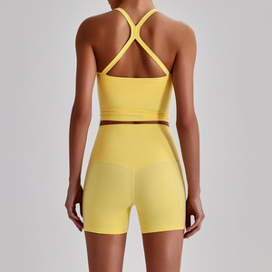 Conjunto Deportivo de 2 Piezas para Mujer, Estilo Naked Feel, de Alta Calidad, Bra Deportivo y Pantalones Cortos de Ciclismo, Ropa de Entrenamiento, Conjunto de Yoga - Product Image 3