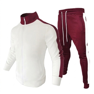 Unisex <b>White</b> Blue Color Blocking Tracksuit Set Full Sleeve Hooded Collar Drawstring Sporty Casual <b>Joggers</b> Regular Fit Winter - Product Image 6