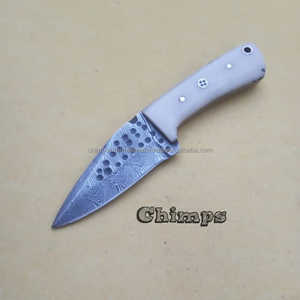 Cuchillo de Caza de Acero de Damasco de Grado Industrial con Marca Personalizada, Hoja Fija EDC, Mango de Hueso, Funda de Cuero, Garantía de 3 Años - Product Image 3