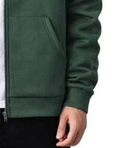 Sudadera con capucha personalizada para hombre en verde oliva y verde oscuro con cremallera, de algodón suave y forro polar, estilo casual urbano para invierno, fabricante personalizado. - Product Image 5