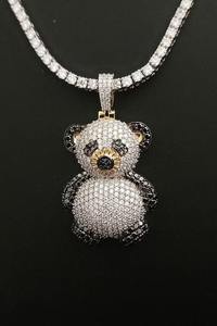 Pendentif en argent sterling 925 serti de moissanite blanche et noire, clarté VVS, en forme d'ours Teddy, utilisé pour les pendentifs et bagues en diamant - Product Image 3