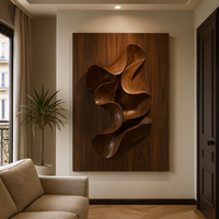 Sculpture murale en bois artisanale pour le salon, décoration murale de luxe, décoration murale abstraite en bois massif