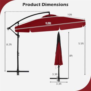 10 Feet <b>Wine</b> Cantilever Patio Umbrella Stylish & Durable Umbrella Base for Outdoor Spaces - Product Image 2