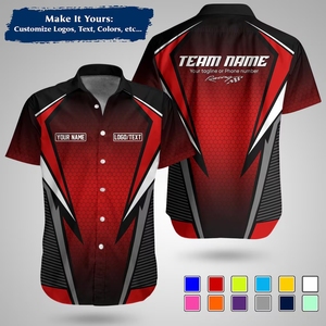 Chemise de course à manches courtes pour homme, noire et rouge, impression par sublimation, respirante, boutonnée, pour mécanicien, équipe de pit stop, F1 - Product Image 5